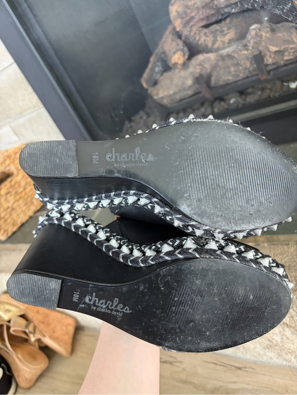Charles By Charles David Black Open-Toe Braided Platform Wedge Mules - Picture 5 of 5